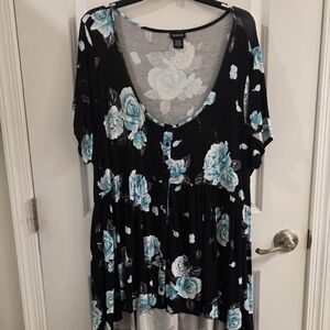 Torrid Floral Black and Blue Dress Top